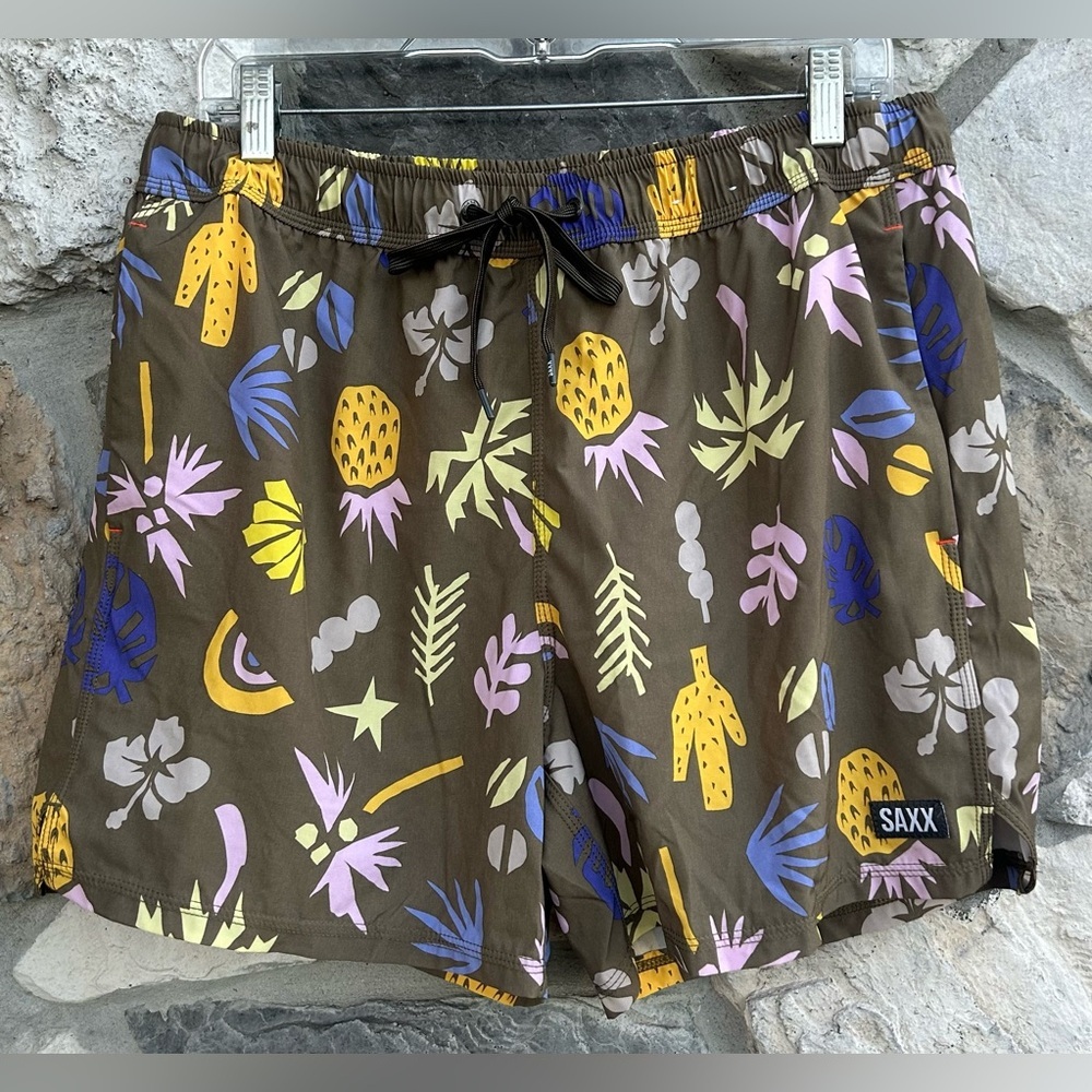 SAXX Swim Trunks Size L Oh Buoy 2N1 Volley 5" Ballpark Pouch Beach Vacation Pool